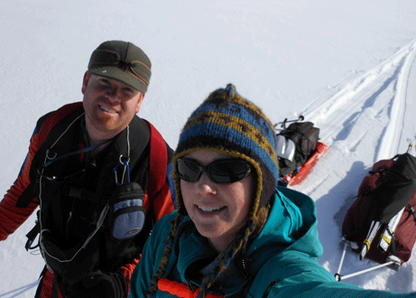 Grant and Ashley in Chippewa National Forest pulling a Paris and Snowclipper Pulk.